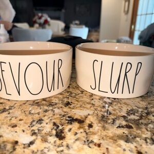 Rae Dunn Cream Ceramic Pet Bowl Duo